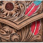 Merbaa Western Tooled Leather-Style Purse for Women – Handcrafted Floral Embossed Trifold Design | Multipurpose Vintage Western Clutch Wallet