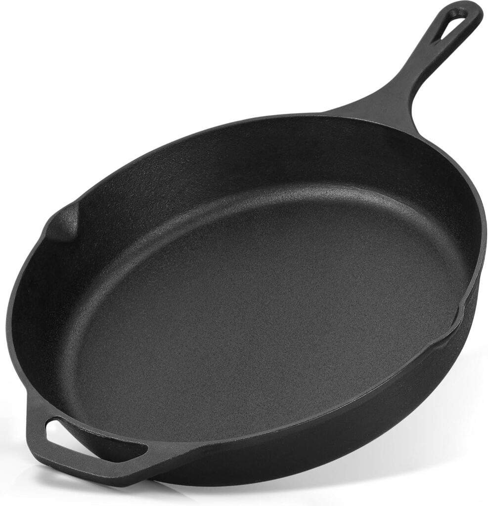 Zulay Kitchen Pre-Seasoned Cast Iron Skillet – 12.5 Inch Heavy Duty Frying Pan for Indoor & Outdoor Cooking – Oven, Stovetop, Induction, Grill & Campfire Safe
