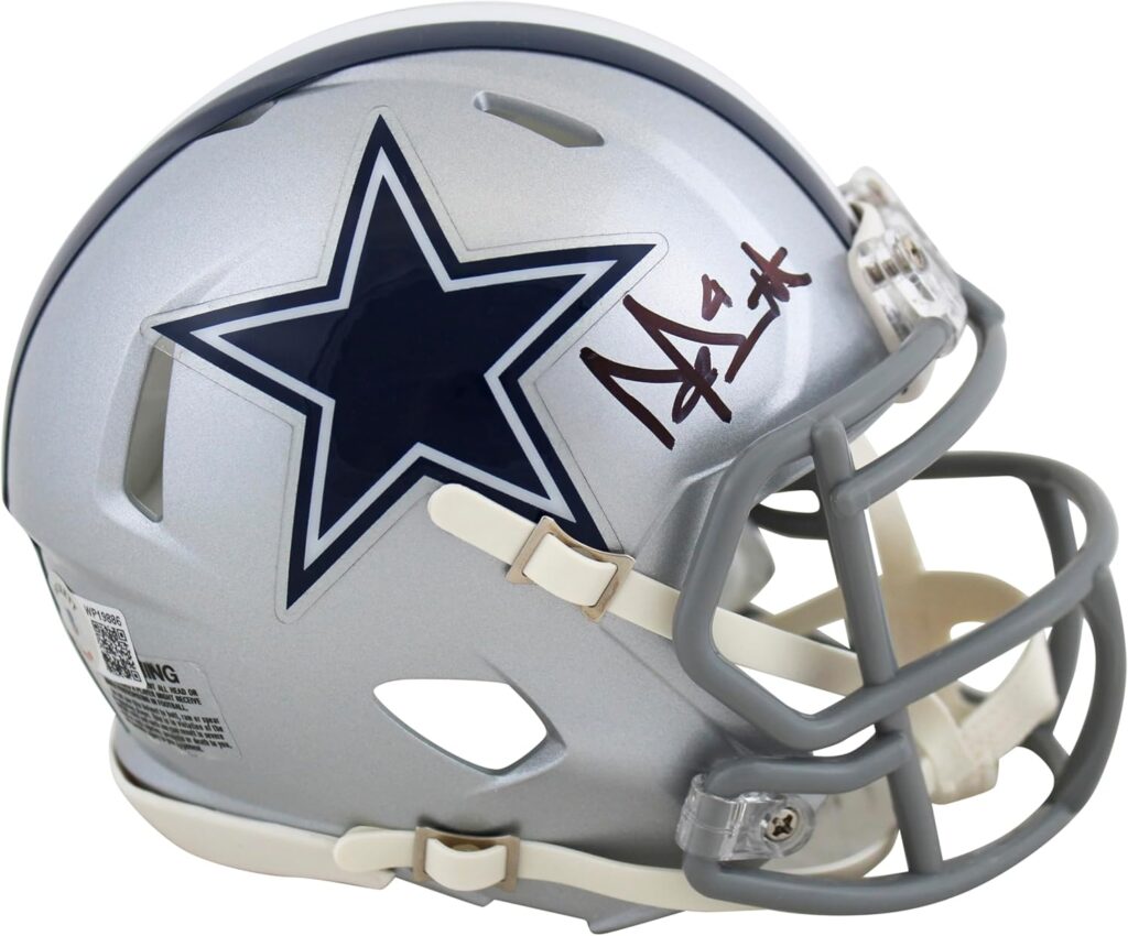 Cowboys Dak Prescott Authentic Signed Silver Speed Mini Helmet BAS Witnessed