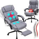 Massage Office Chair with Heat,Reclining Office Chair with Foot Rest,6 Points Vibration Home Desk Chairs for Heavy People 400lbs,Ergonomic Managerial Executive Chair (Grey)
