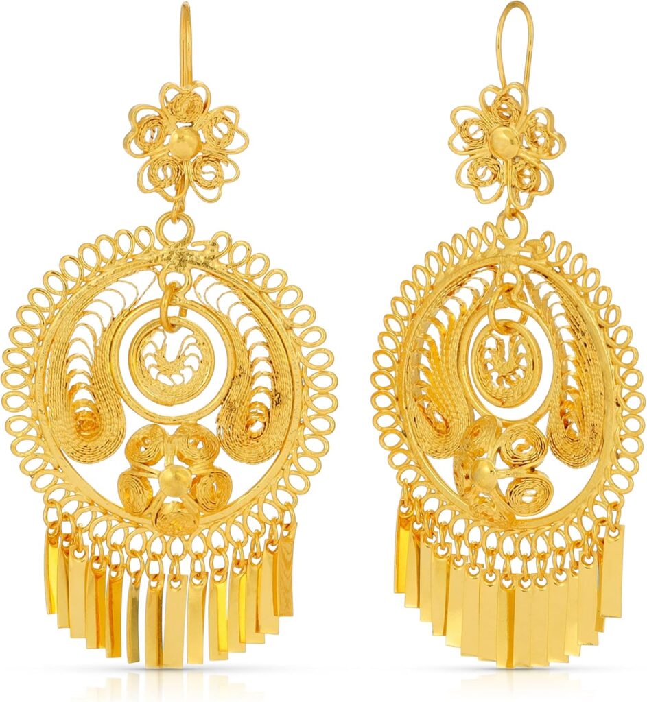 Folklorico Dance Traditional Mexican Gold Filigree Earrings, Medium Flower, Day of the Dead, Mexican Earrings