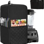Hanging Blender Cover Compatible with Vitamix Low-Profile 64 oz. Blender, Foldable Dust Cover with Accessory Pockets for Kitchen Blender, Black Quilted