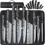 Dfito Chef Knife Sets with Roll Bag, 9 Pieces Professional Knife Set with Sharpener, High Carbon Stainless Steel Kitchen Chef Knife Set – Black Resin Handle, Dishwasher Safe, For Cooking, Chef Gifts