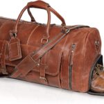 20 Inch Leather Duffle Bag Handmade Rustic Overnight Weekend Bag for Men, Gym Sports Travel Tote Bag Luggage Carry On Flight Cabin Duffel Bag with Shoe Compartment for Men & Women