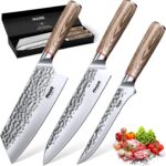 Huusk Japanese Kitchen Knife Set, 3-Piece Professional Chef Knives Set for Kitchen, Hand Forged Butcher Knife Set for Meat Cutting, Meat Cleaver Boning Knife with Pakkawood Handle, Gift for Men