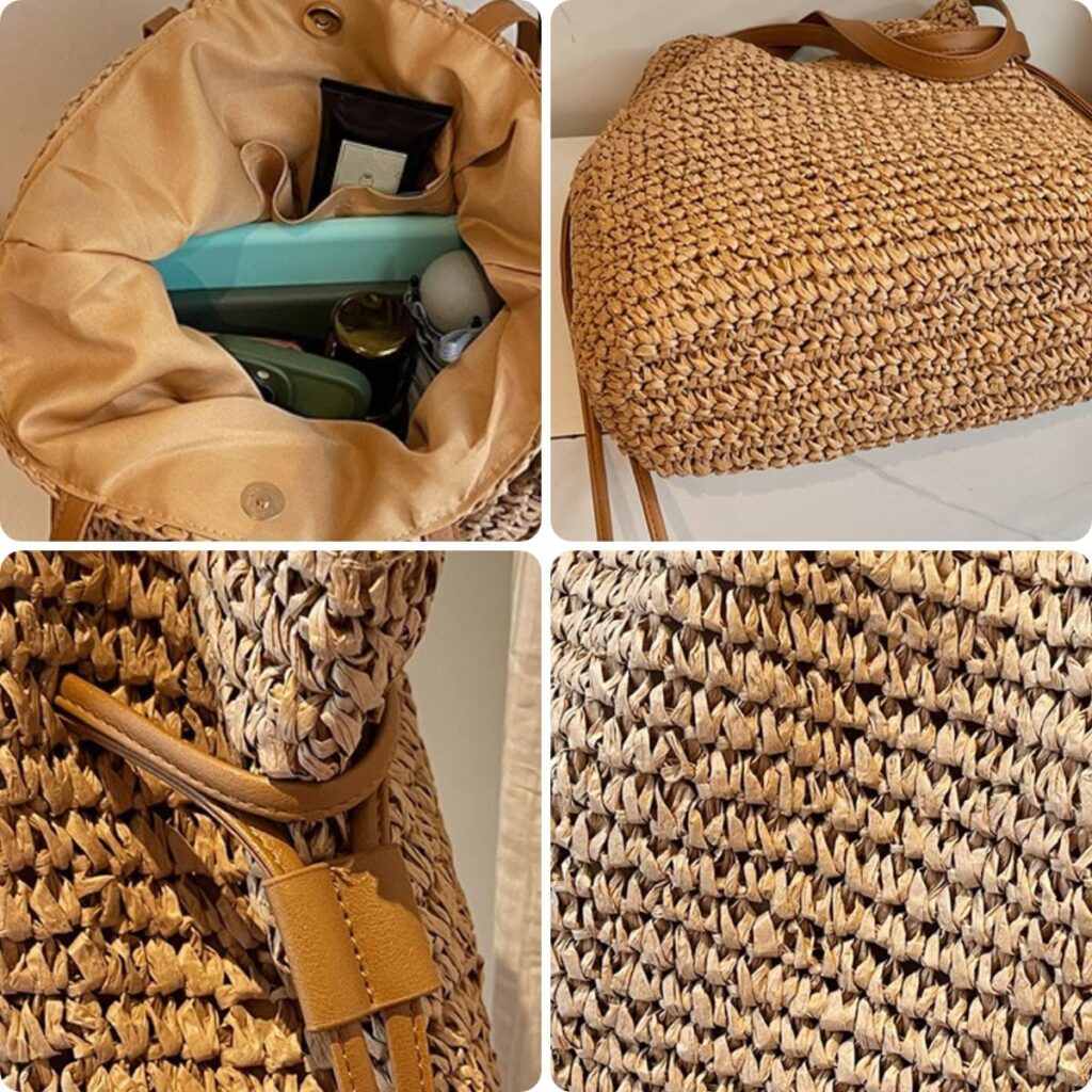 Women’s Straw Woven Beach Tote Bags Boho Crochet Summer Trendy Shoulder Bags Large Bucket Handmade Tote Purse