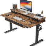 FEZIBO 55 x 30 inch Electric Standing Desk Adjustable Height with 4 Drawers, Sit Stand Desk, Home Office Stand Up Table with 4 Height-Adjustable Feets & 2 Hooks,Rustic Brown Top, 55 inch