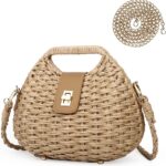 Women Straw Crossbody Bag,Straw Woven Purses with Chain,Beach Handbag for Women