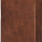 VALENCHI Genuine Real Leather Trifold Men’s Wallet – With Card Holder Slots, ID Window and Currency Compartment (Cognac Vintage TF03)