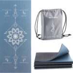 Avoalre Travel Yoga Mat Foldable | 6mm Thick Large Pilates Mat Print | Non-Slip High Density Floor Exercise Mat for Home Workout | Eco-Friendly Folding Fitness Mat for Women Men with Carrying Bag