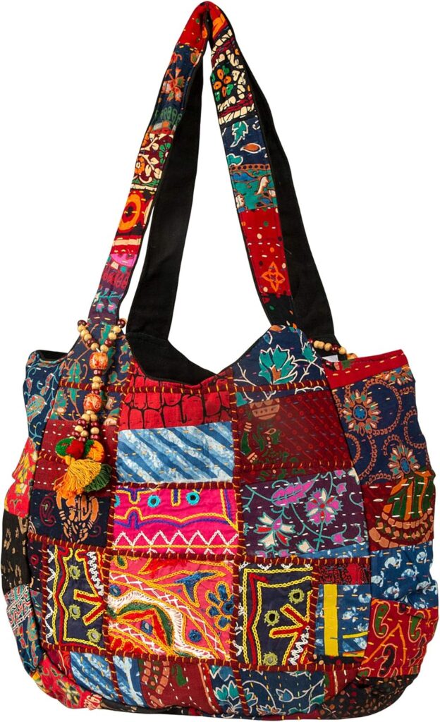 Hippie Handmade Shoulder Beach Bag Tote Boho Chic Patchwork Embroidered Purse Red Casual Everyday Roomy Laptop School Market