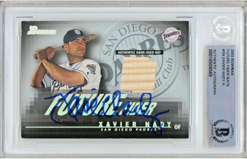 Xavier Nady Signed 2003 Bowman Future Fiber Bats Card, Beckett Authentic Autograph Slab, San Diego Padres Autographed Baseball Game Used Memorabilia