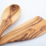Handcrafted Olive Wood Cooking Spoon & Spatula (12 Inch Set of 2 Pieces) Carved by Talented Artists in Bethlehem, Practical Wooden Utensils Last for So Long, Resistant of Scratch