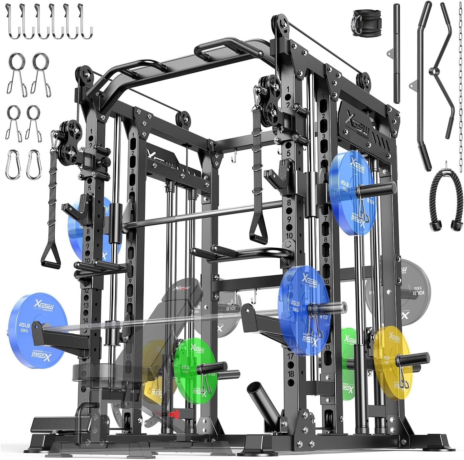 Fen Rack Power Cage,1600lbs Multi-Function Power Rack with Adjustable Cable ...