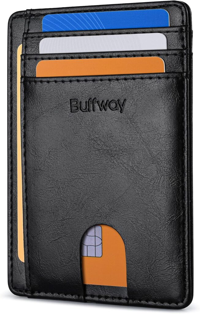 Buffway Slim Minimalist Front Pocket RFID Blocking Leather Wallets for Men and Women – Alaska Black