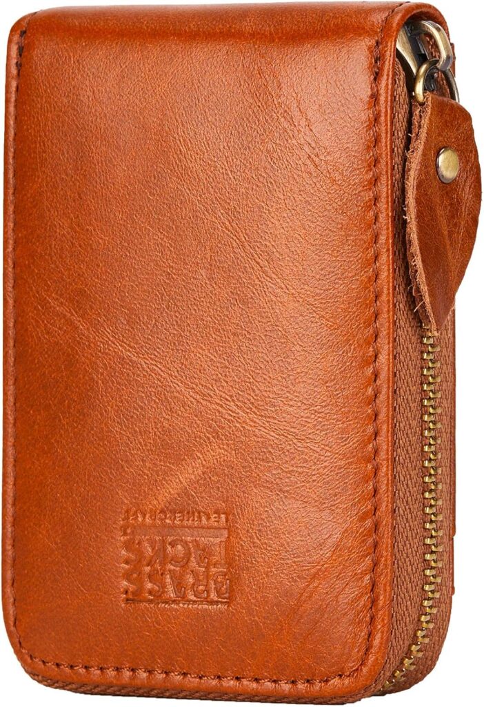 Vintage Full Top Grain Leather Wallet RFID Blocking Multi Card Case with Zipper Pocket Card Holder for Men Women Gift Box