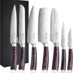 PAUDIN Chef Knife Set, 7 Pieces Kitchen Knife Set, High Carbon Stainless Steel, Ultra Sharp Knife Set, Professional Knives Set for Kitchen with Pakkawood Handle