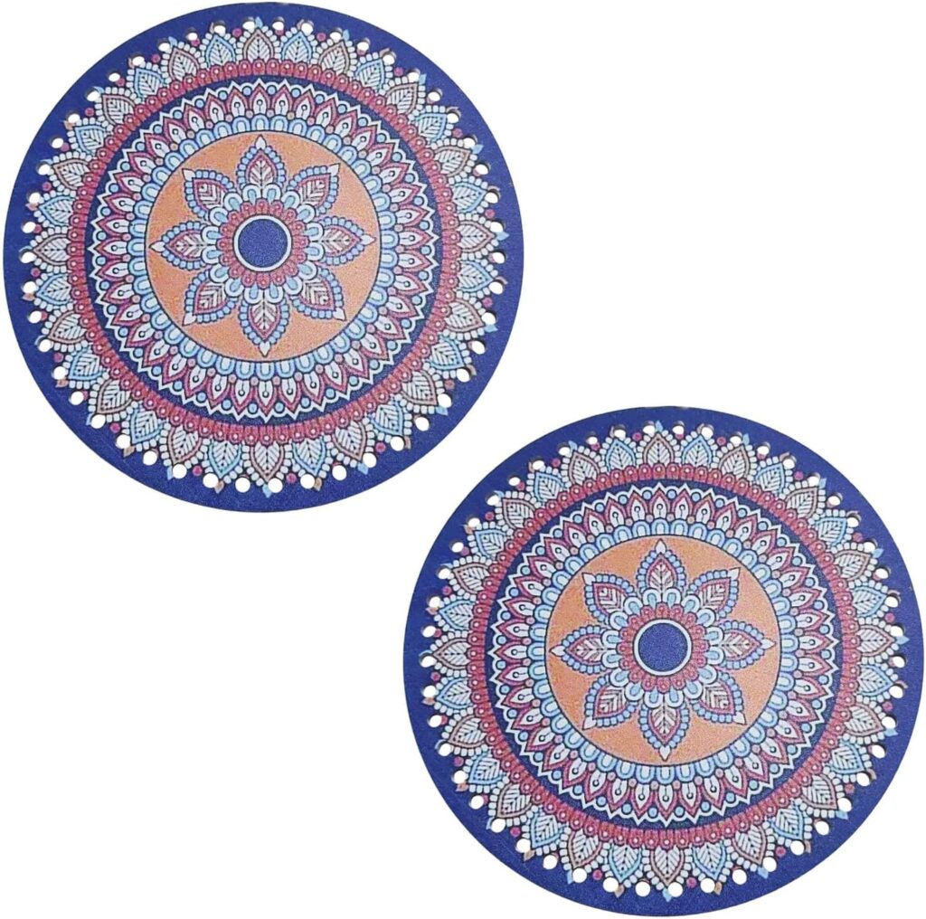 2 PCS Acrylic Perforated Base Plates, Double Sided Printed Fruit Woven Rattan Tray Bottom Liner Pad,DIY Material Accessory for Handmade Weaving Basket Crochet Tote Bag-Blue Mandala