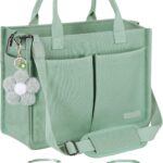 FIORETTO Womens Canvas Tote Bag Purse with Individual Compartment, Zipper Top, Reinforced Bottom & Luggage Sleeve
