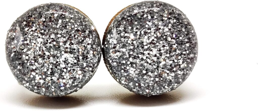 Stud Earrings, Sparkle, 10 mm, Handmade, Stainless Steel Posts for Sensitive Ears, Stud for Women Men Girls