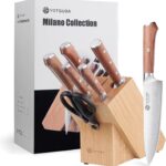 YOTSUBA Kitchen Knife Set with Block, High Carbon Stainless Steel Sharp Knife, with Gift Box (8 PCS Knife Set with block)