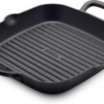 GreenPan x Bobby Flay Cast Iron 11” Square Grill Pan, Pre-Seasoned Professional Grade Heavy Duty Skillet, Helper Handles, Induction Suitable, Stovetop, Oven, BBQ & Fire, Indoor & Outdoor Use, Black