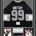Framed Autographed/Signed Wayne Gretzky 35×39 Los Angeles Kings Black Mitchell & Ness Vintage Hockey Jersey Fanatics COA