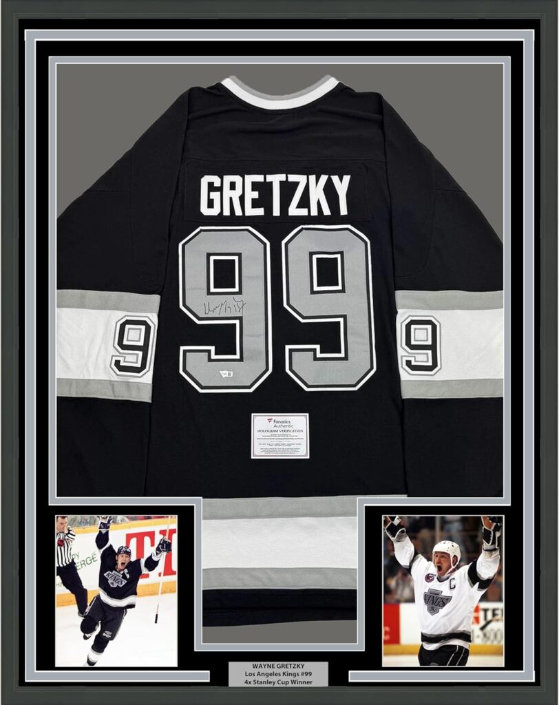 Framed Autographed/Signed Wayne Gretzky 35×39 Los Angeles Kings Black Mitchell & Ness Vintage Hockey Jersey Fanatics COA
