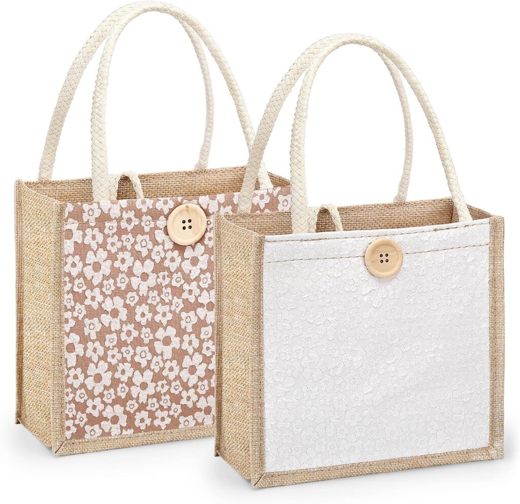 Women Tote Bag,2Pcs Jute Casual Tote’s Handbag Embroidered Personalized Bento Bag,Reusable Grocery Bags Shopping Bags