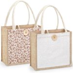 Women Tote Bag,2Pcs Jute Casual Tote’s Handbag Embroidered Personalized Bento Bag,Reusable Grocery Bags Shopping Bags