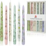 Print Taper Candles Dripless Candlessticks – 6 Pack Handmade Floral Candle Long Candle Sticks – 10 inches Flower Tapered Candles for Home Party Wedding Restaurant Holiday Decor