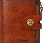 Wallet Women,RFID Blocking Leather Womens Wallet Bifold Compact Card Holder Small Wallet for Women with Removable ID Window Brown