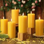 6 Pack Natural Beeswax Pillar Candles,Handmade Pure Beeswax Rolled Candles-120 Hours Long Burning,Honeycomb Bees Wax Candle for Home, Prayer,Dripless Smokeless Unscented Pillar Candle 2x4in