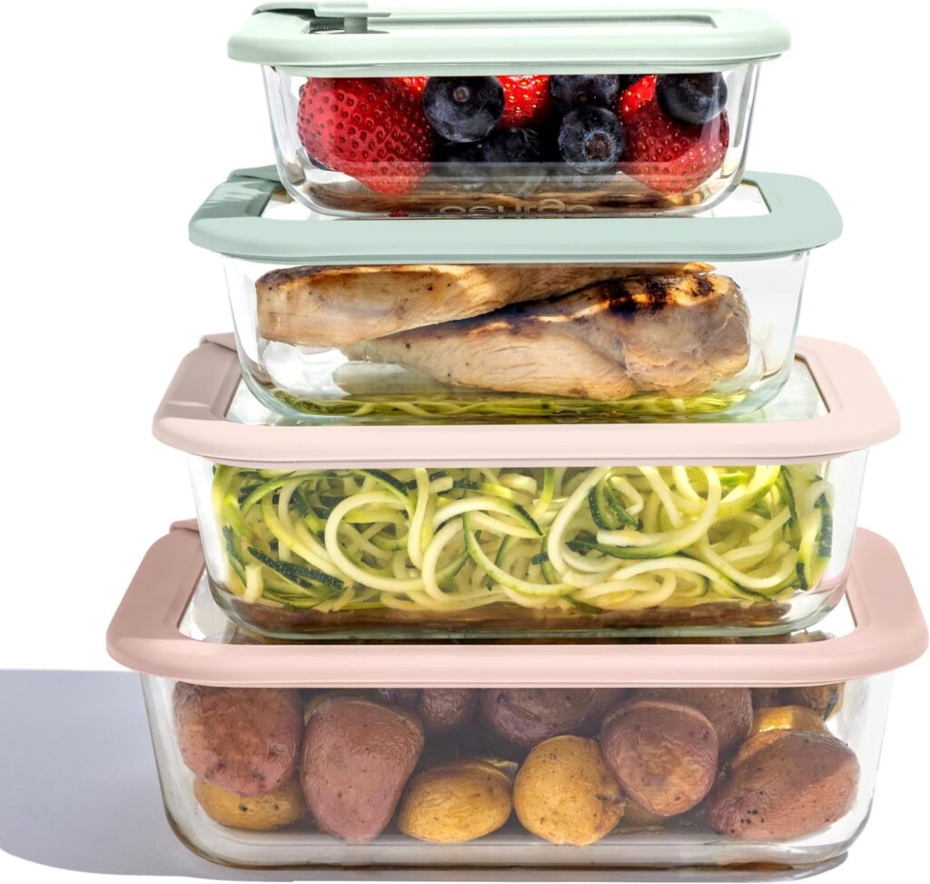 Bentgo Signature Leak-Proof Glass Food Storage – 8-Piece Set, 1-Compartment Plastic-Free Containers with Airtight Glass Lids, BPA-Free, Microwave, Freezer, Oven & Dishwasher Safe (Desert Sage)