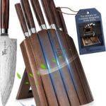 Knife Set 7 Piece Japanese Style Kitchen Knife Set With Foldable Magnetic Acacia Wood Block Sharp High Carbon Stainless Steel Knives Set for Kitchen with Anti-slip Ergonomic Handle, Ideal Gift