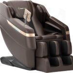 Real Relax 2025 Full Body Massage Chair, Zero Gravity Shiatsu Massage Chair Recliner, Waist and Calf Heating, Foot Massage, Bluetooth, Large Control Screen (Brown and Gold)