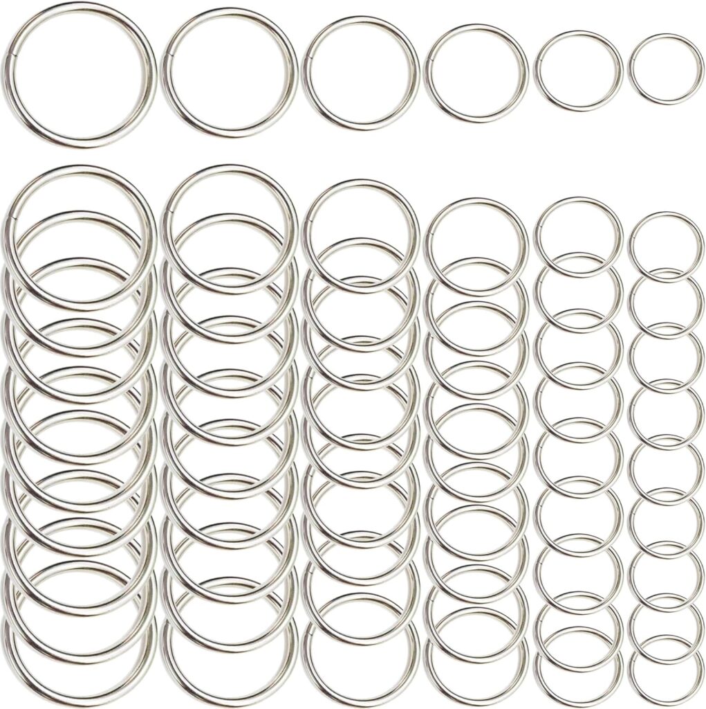 60Pcs Metal Rings,BetterJonny 6 Sizes Macrame Hoops Ring Silver Craft Hoops Thick Plant Hangers Dog Collars Metal O Rings for Home Decorations DIY Crafts and Wall Hanging Crafts