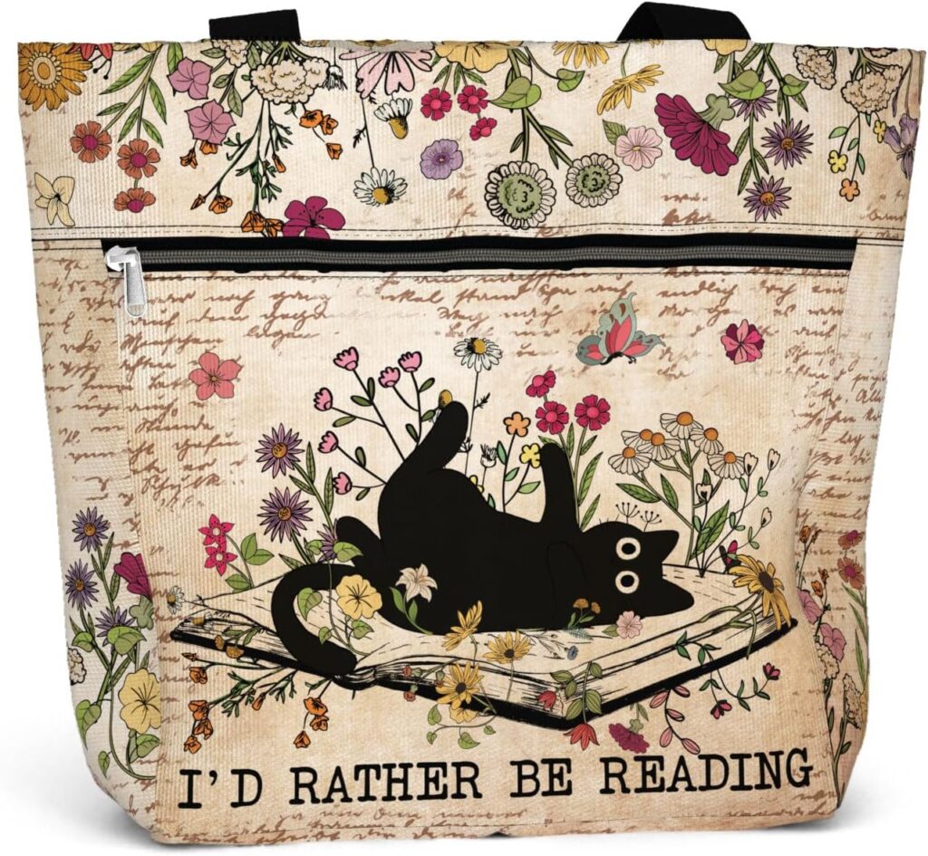 84hoods Waterproof Tote Bag with Pockets and Zipper for Work. Librarian Gift for Book Lovers. Shoulder Bag for Women.