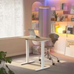 HUANUO 32″ Small Electric Standing Desk Adjustable Height, 4 Memory Height Settings, Sit Stand Up Desk for Home Office & Computer Workstation, LightWalnut