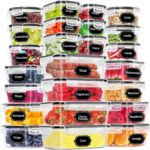 PRAKI 48 Pack Food Storage Containers with Airtight Lids (24 Containers & 24 Lids), Kitchen storage containers for Pantry Organizers and Storage, Meal Prep Container with Labels & Marker