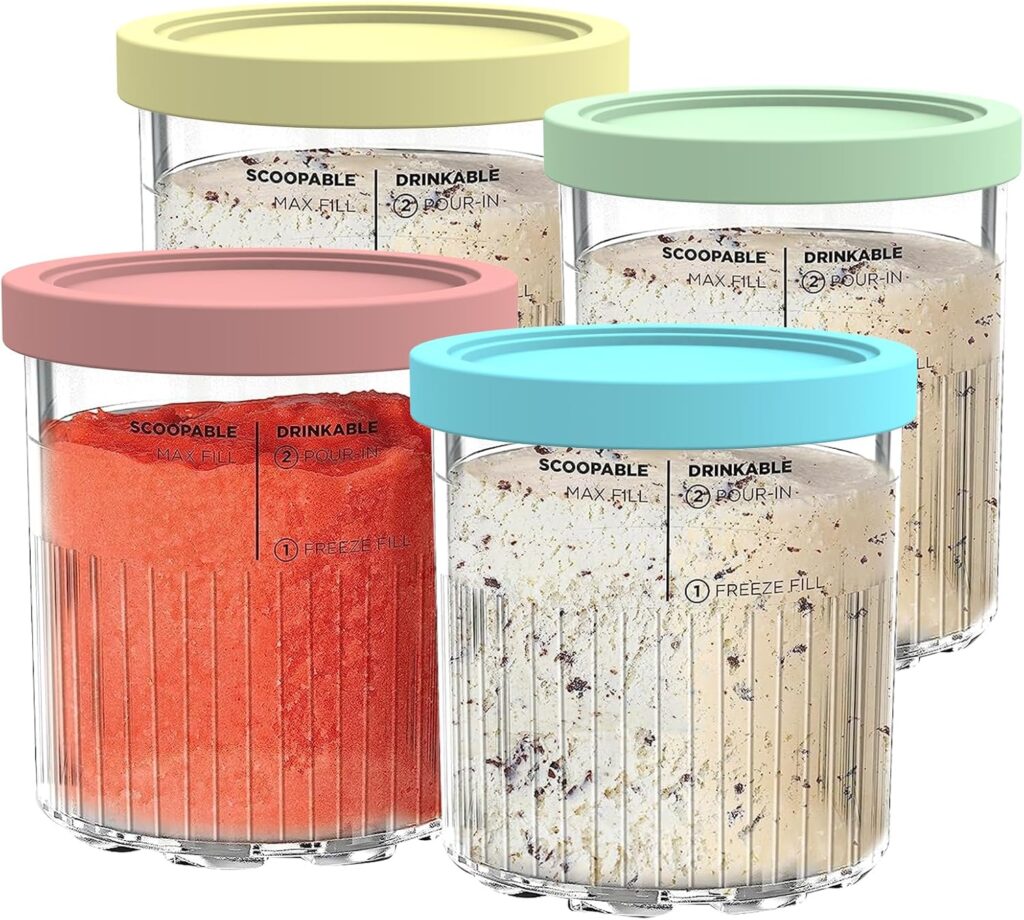 Replacement for Ninja Creami Pints and Lids – 4 Pack NC501, Compatible with Ninja NC501 NC500 Series Creami Deluxe ice Cream Makers, Containers with Leak Proof Lids, Dishwasher Safe