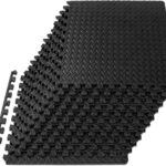 ProsourceFit Puzzle Exercise Mat ½ in, EVA Interlocking Foam Floor Tiles for Home Gym, Mat for Home Workout Equipment, Floor Padding for Kids, Black, 24 in x 24 in x ½ in, 48 Sq Ft – 12 Tiles