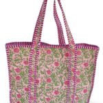 Cotton Tiger Block Print Tote Bag, Indian Handmade Shopping Shoulder Bag, Unisex Market Daily Use