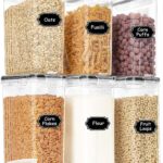 Cereal Containers Storage Set (4L / 135.2oz), 6PCS Airtight Food Storage Containers with Lids, Cereal Dispensers for kitchen Pantry Organizers and Storage with Pour Spout, 20 Labels, Marker