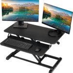 TechOrbits Standing Desk Converter – 32 Inch Adjustable Sit to Stand Up Workstation, Particle Board, Dual Monitor Desktop Riser with Keyboard Tray, for Home Office Laptop, Black 32″