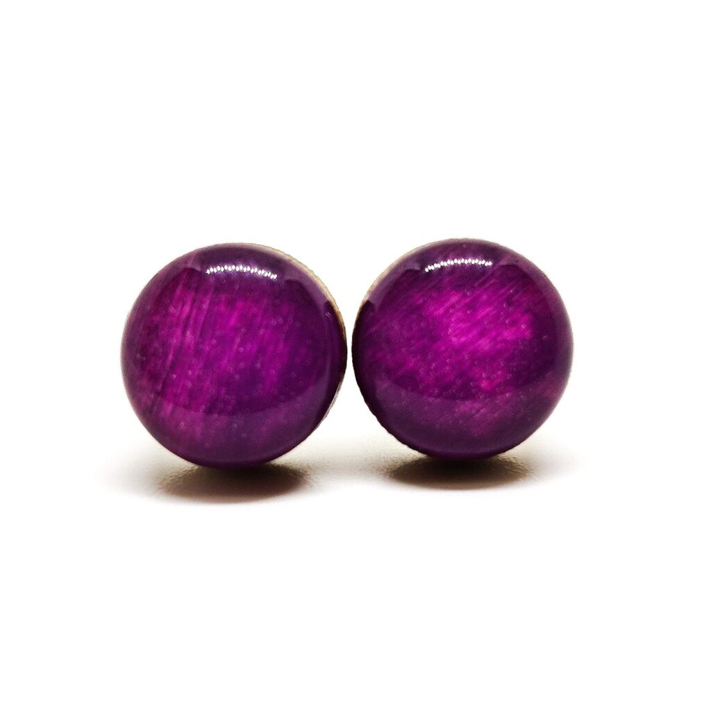 Stud Earrings, African Violet Purple 10 mm Round Studs for Women Girls Men, Handmade Stainless Steel Posts for Sensitive Ears, Color Dot