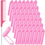 Syhood 43 Pcs Foam Sponge Hair Rollers Women 0.59 Inch Soft Sleeping Curlers Flexible Sponge Curler Tool and Rat Tail Comb for Hair Styling Hairdressing Overnight Curl and Volume(Pink)