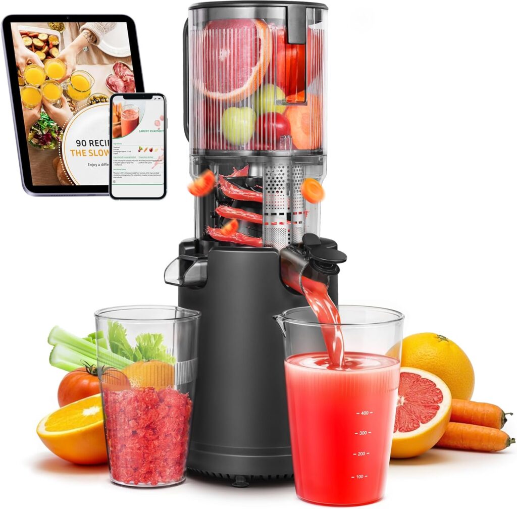 Slow Cold Press Juicer Machine: Electric Masticating Juicer Extractor Easy Clean – Whole Fruit Vegetable Juice Maker – Cold Pressed Slow Blender Juicer with Wide Large Chute Mouth