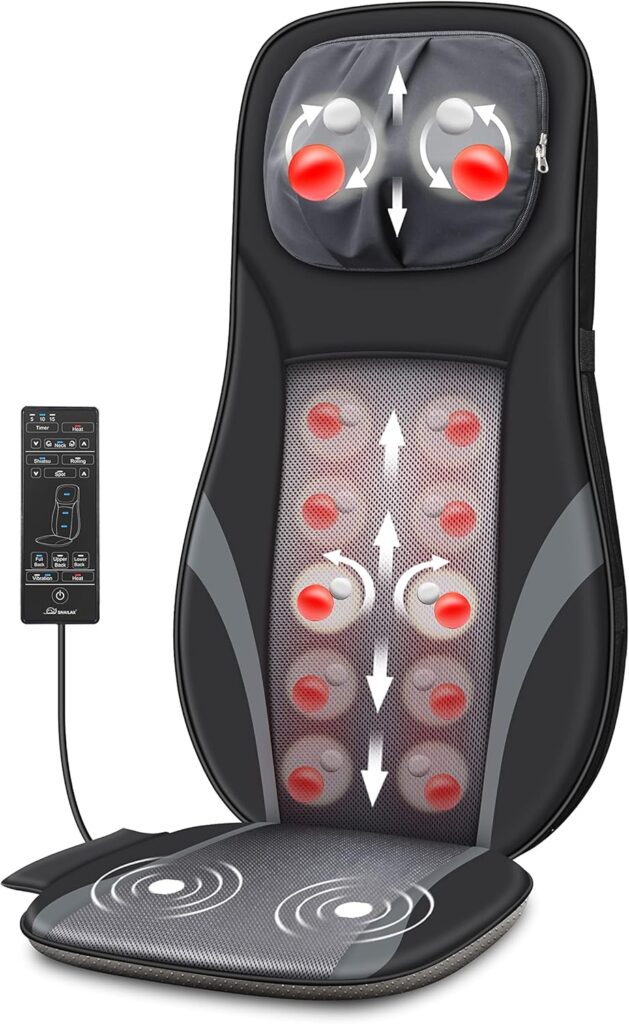 Snailax Shiatsu Back Massager with Heat -Deep Kneading Massage Chair Pad with Adjustable Intensity, Shiatsu Chair Massager to Relax Full Body Muscle
