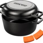 Cast Iron Dutch Oven Pot with Skillet Lid – Pre-Seasoned – Skillet Lid Cooking Pan– PFAS-Free –Umite Chef Cast Iron Skillet Cookware for Bread, Frying, Baking – Dual Handles – Oven, Grill, Campfire & Stovetop Safe – Durable & Non-Toxic, 5QT